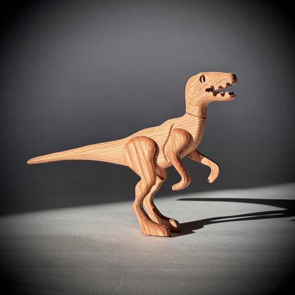 Wooden Velociraptor Dinosaur with Magnetic Joints