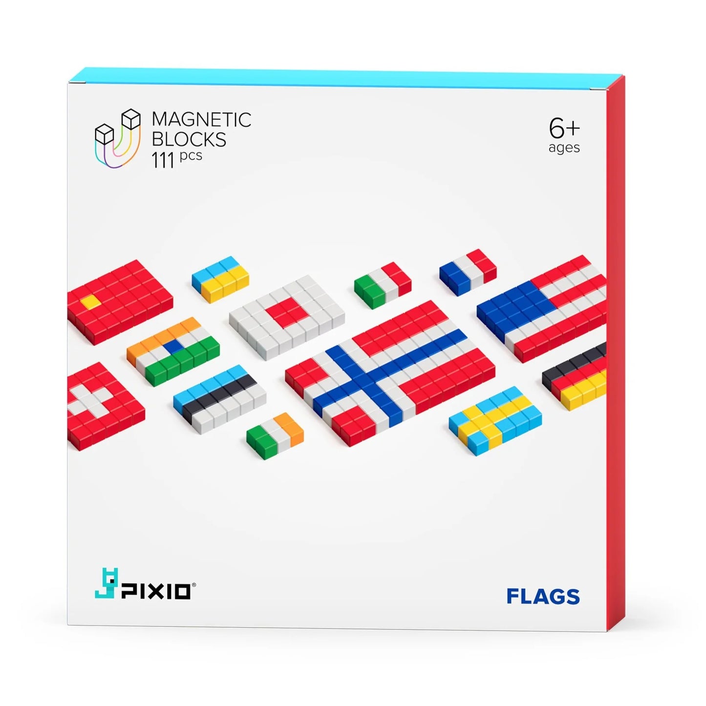 PIXIO Flags - 111 Magnetic Blocks in 8 Colors + Free App