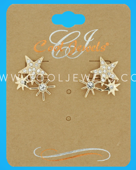 Gold Post with Rhinestone Star Earrings
