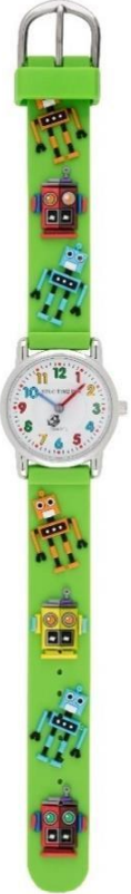 Solo Time Watch: Green Band with Robots