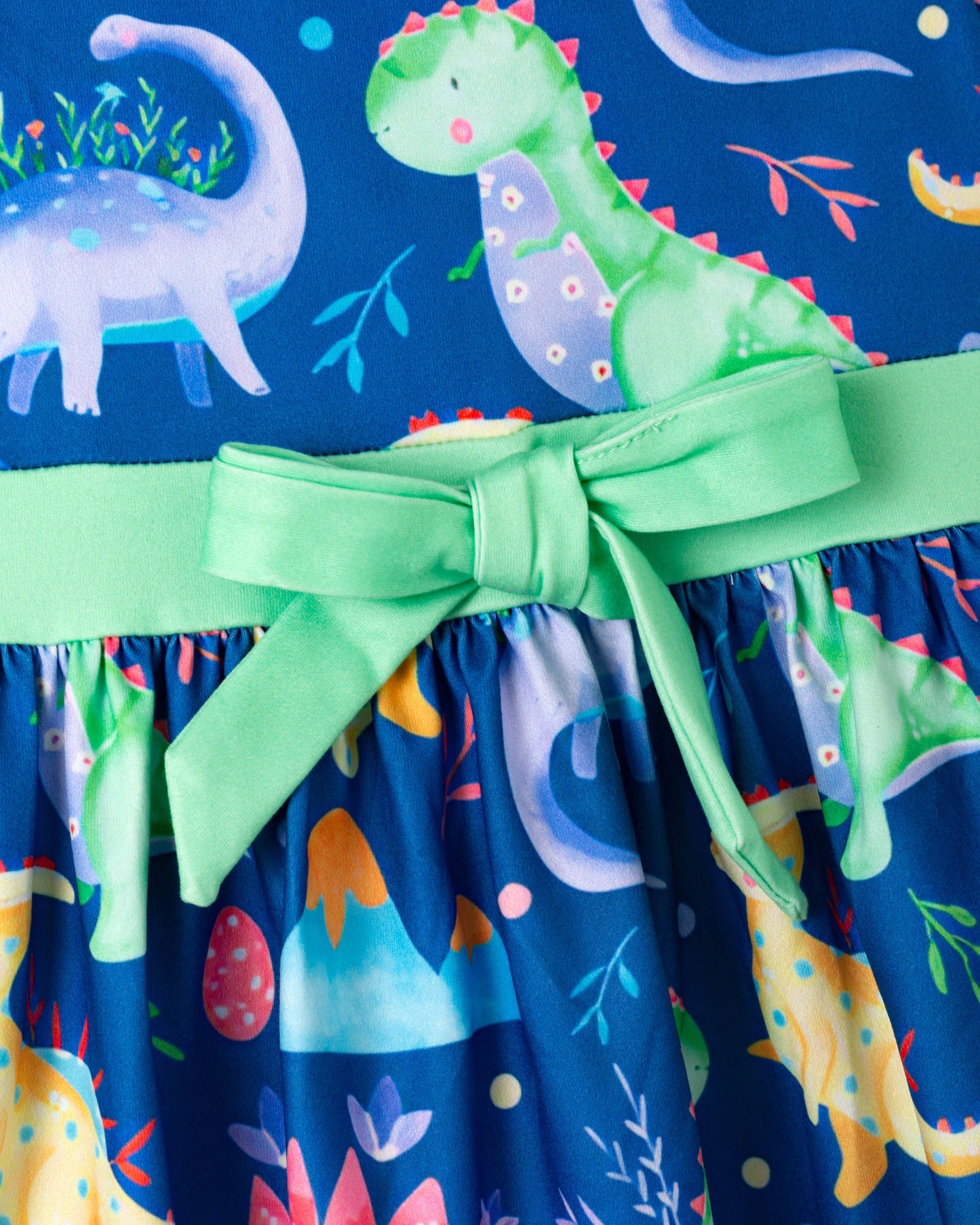 Blue Dinosaur Ruffle Girl Dress
