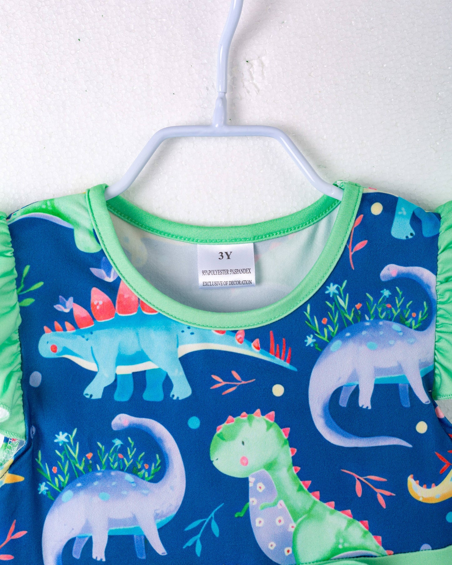 Blue Dinosaur Ruffle Girl Dress