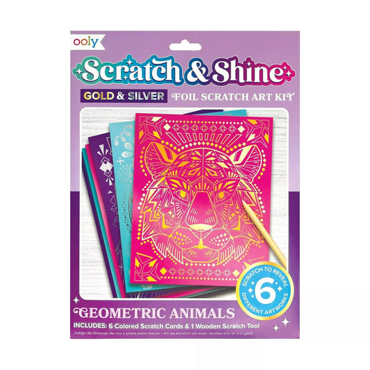 Scratch & Shine: Foil Scratch Art Kit - Geometric Animals