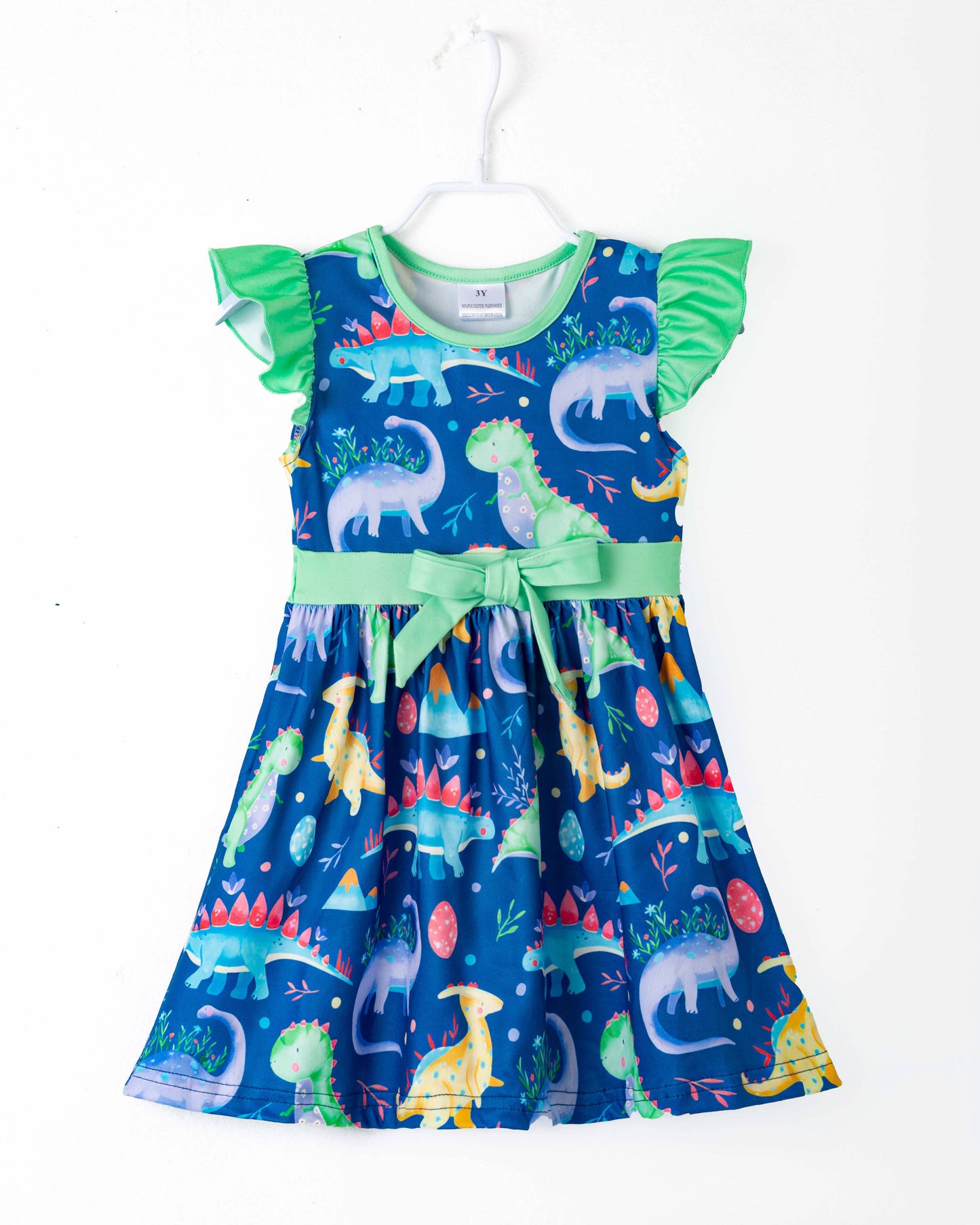 Blue Dinosaur Ruffle Girl Dress