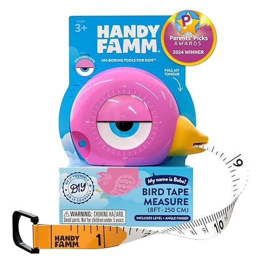"Bebe" Pink Bird STEM Measuring Tape 3-in-1 Tool