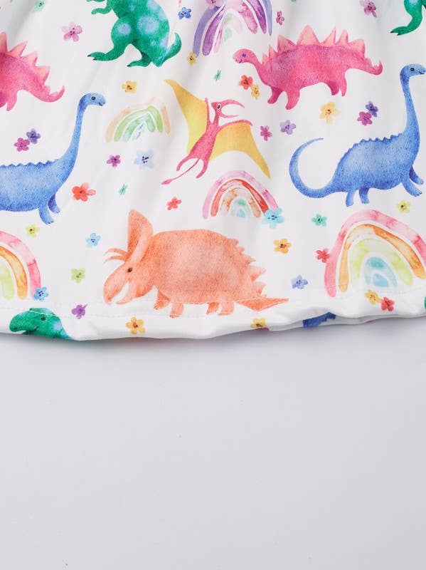 Summer Dinosaur Print Dress  ruffle sleeve twirl dress