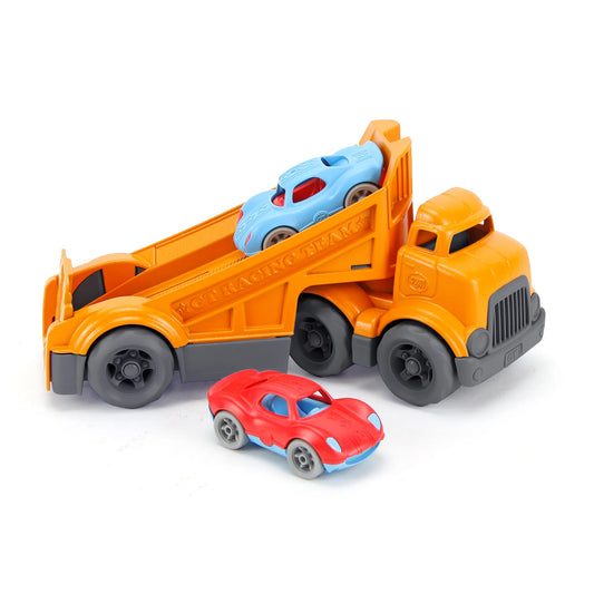 Green Toy Racing Truck with Two Racers