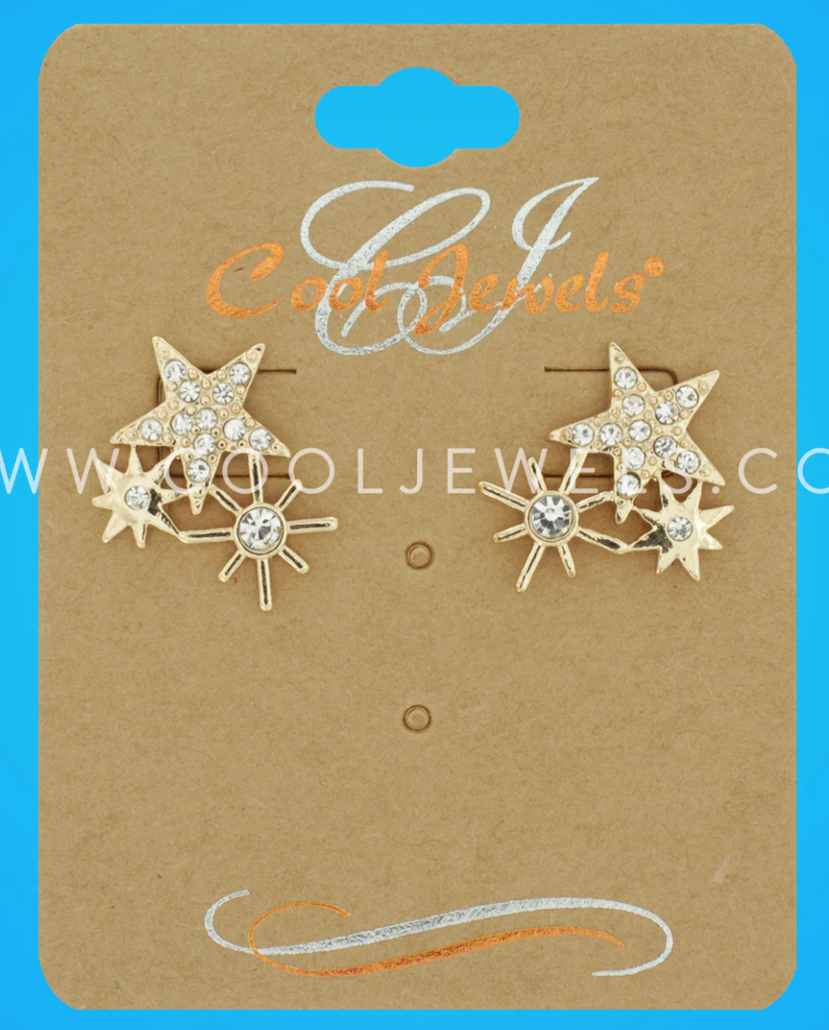 Gold Post with Rhinestone Star Earrings