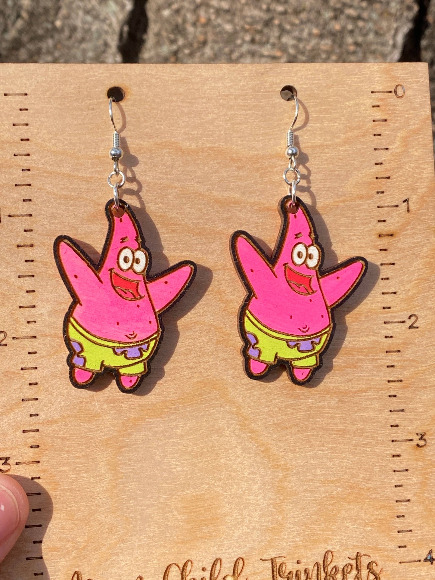 Spongebob Patrick Star Hand Painted Wood Dangle Earrings