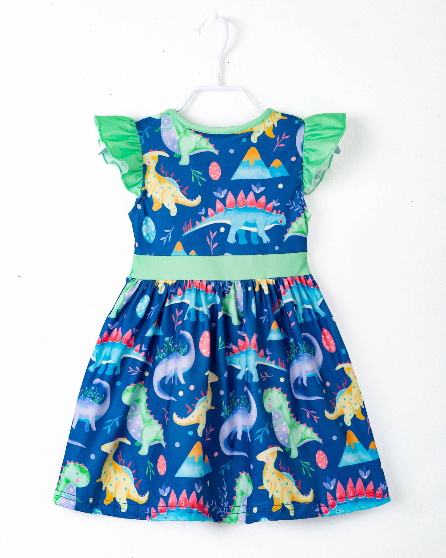Blue Dinosaur Ruffle Girl Dress