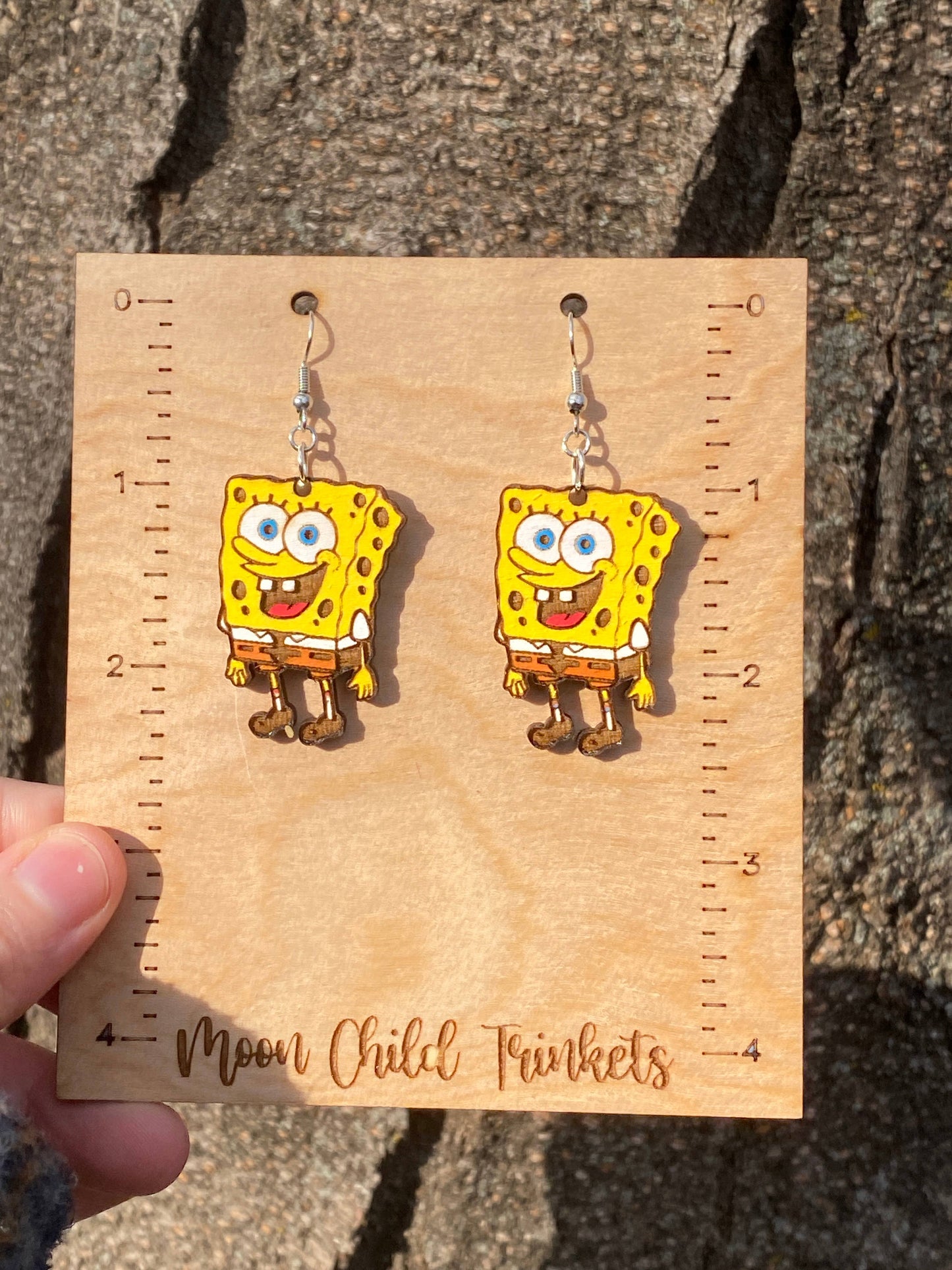 Spongebob Squarepants Hand Painted Wood Dangle Earrings