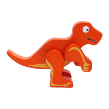 Orange simple wooden dinosaur with legs that can swing