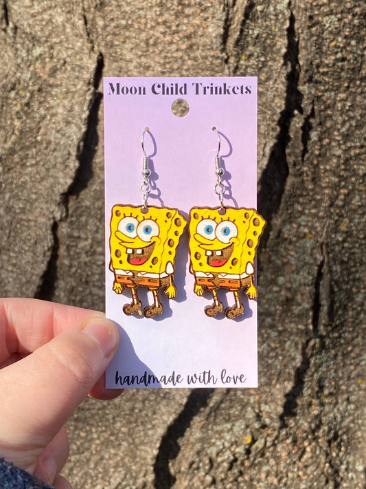 Spongebob Squarepants Hand Painted Wood Dangle Earrings