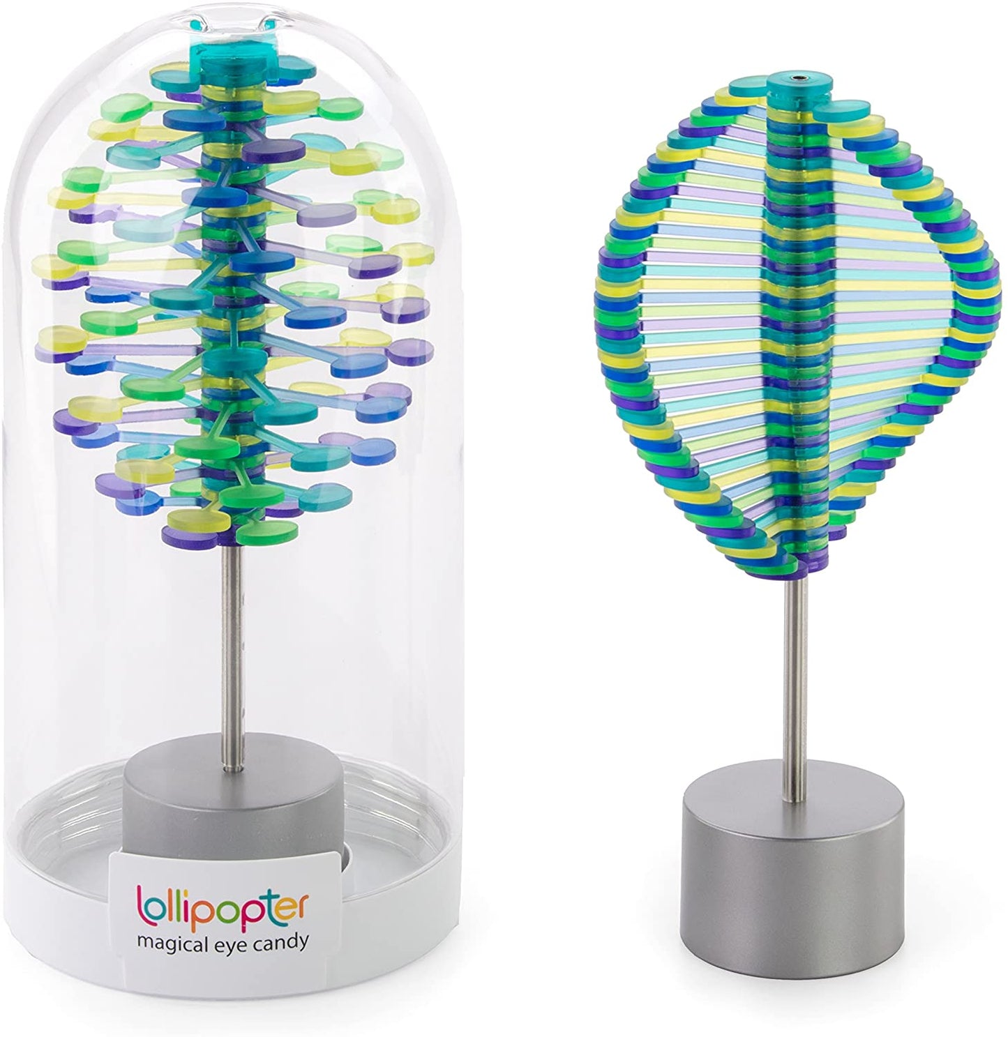 Flat lollipop shaped pieces form a tree that can be spread out or stacked