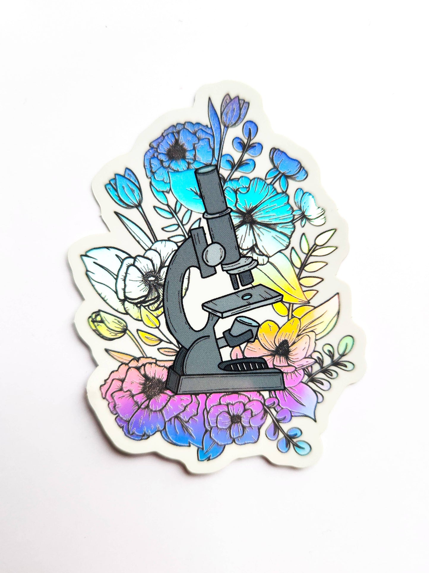 Holographic Microscope and Flowers Decal Sticker