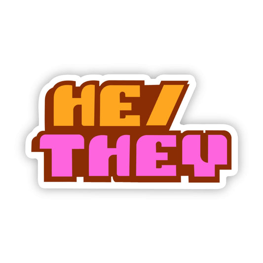 He They Retro Pronouns LGBTQ Pride Sticker