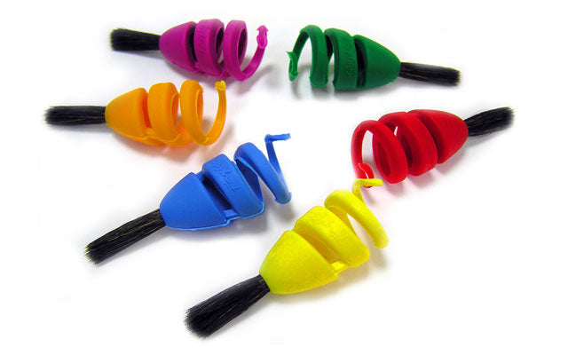 Multi-colored flexible, adjustable finger covers with paintbrush head at tip