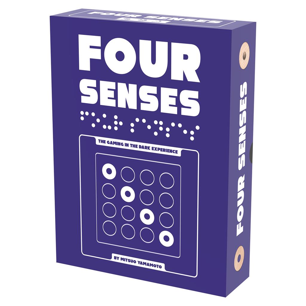 A purple rectangular box that says "Four Senses" and has a simple drawn image of the game.