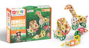 Box of Jungle Creatures Creativity Kit shows creatures that can be built with kit. 